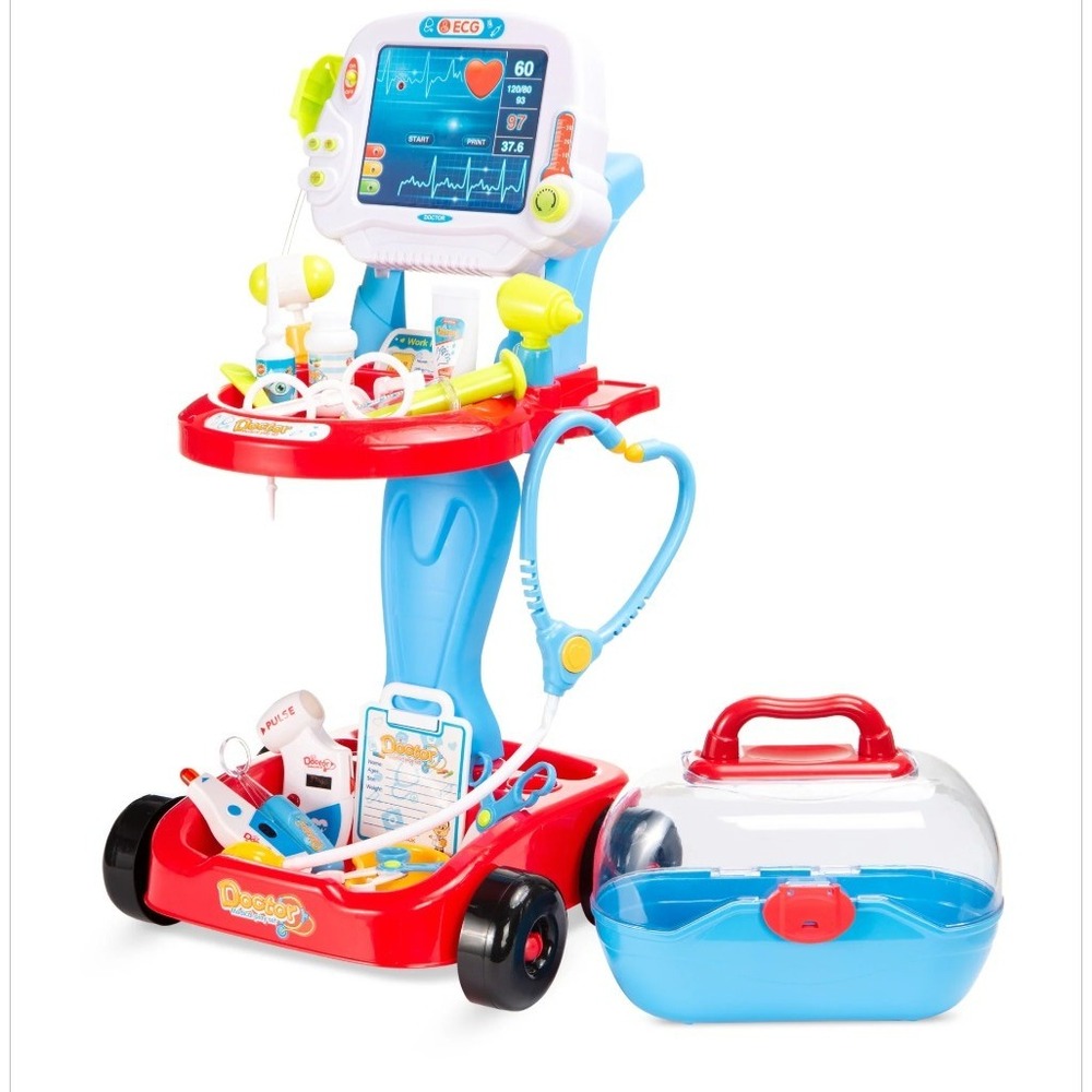 Play Doctor Kit for Kids, Pretend Medical Station Set with Mobile Cart